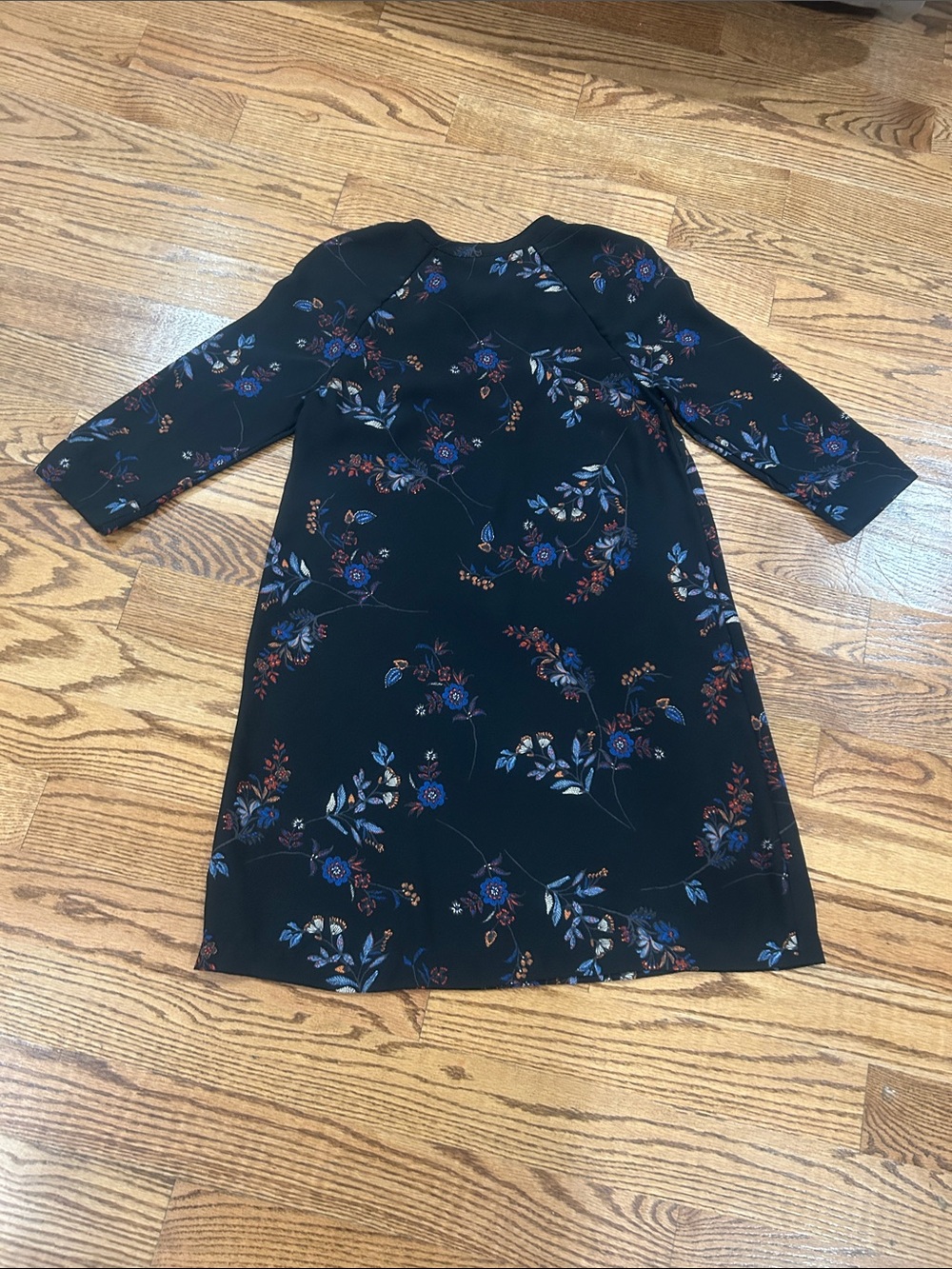 H&M Black Floral Shift Dress with Blue and Rust Accents